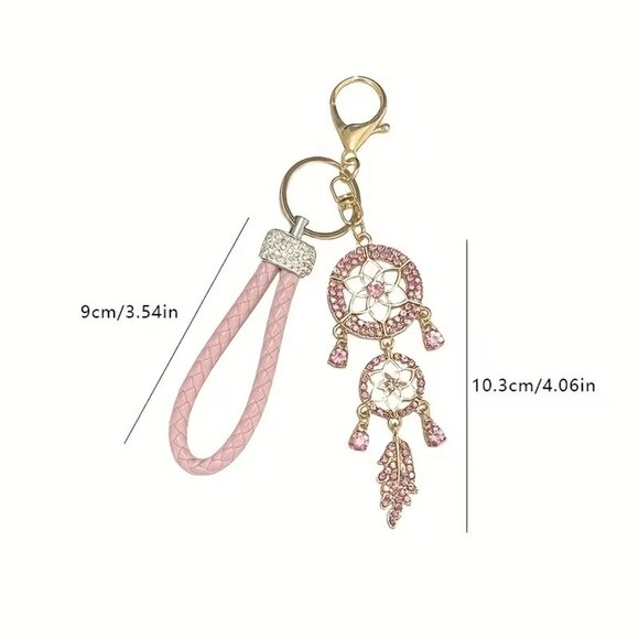 Multicolor rhinestone dreamcatcher bag charm keychain - Picture 3 of 3